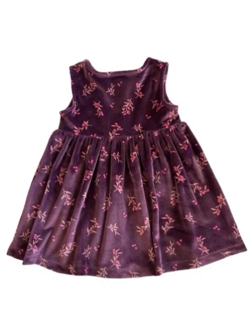 Carter's Girl' 24m Plum & Pink Floral Print Velvet Sleeveless Dress & Round Neck